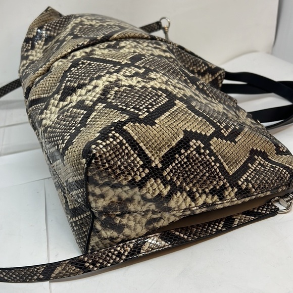 Orciani Snakeskin Print Patent Leather Tote Double Zip Shoulder Bag Italy - Picture 6 of 15